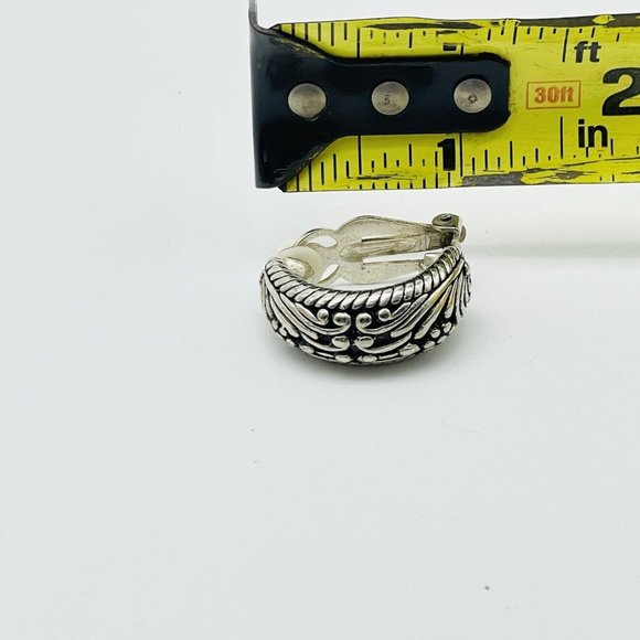 Chunky Oxidized Hoop Earrings Silver Tone Clip On Classic Career Cosplay LARP - Picture 3 of 10